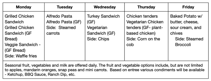 December Lunch Menu